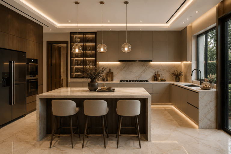 Turnkey high-end kitchen interior design for luxury apartment in DLF Phase 5 Gurgaon